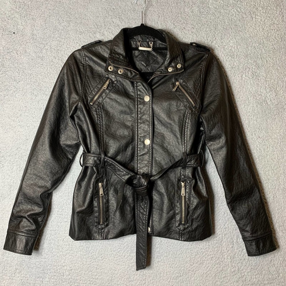 Joujou Faux Leather Jacket Womens Juniors‎ Large Black Moto Style Biker Edgy